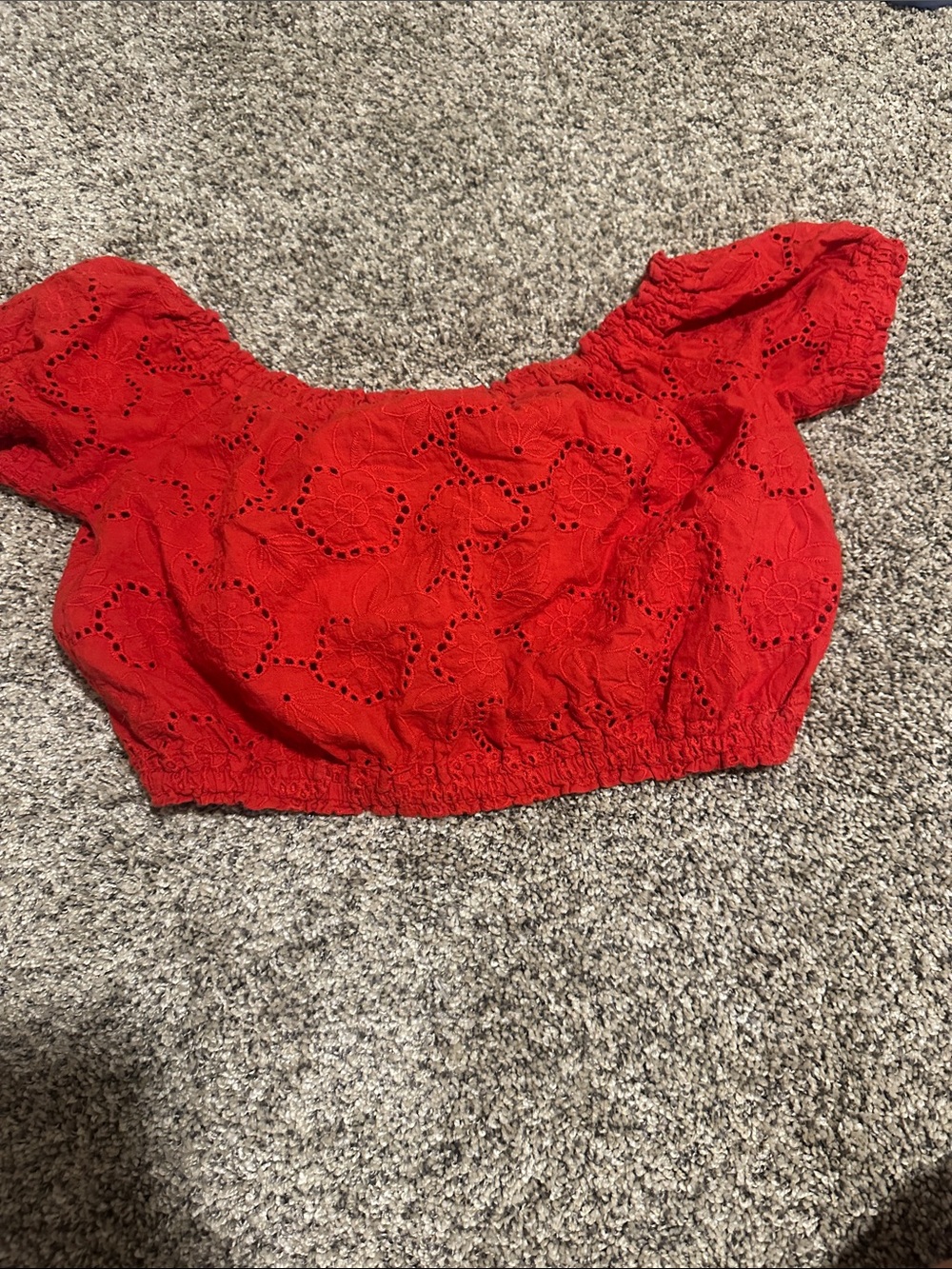 Iris Eyelet Off Shoulder Crop Top